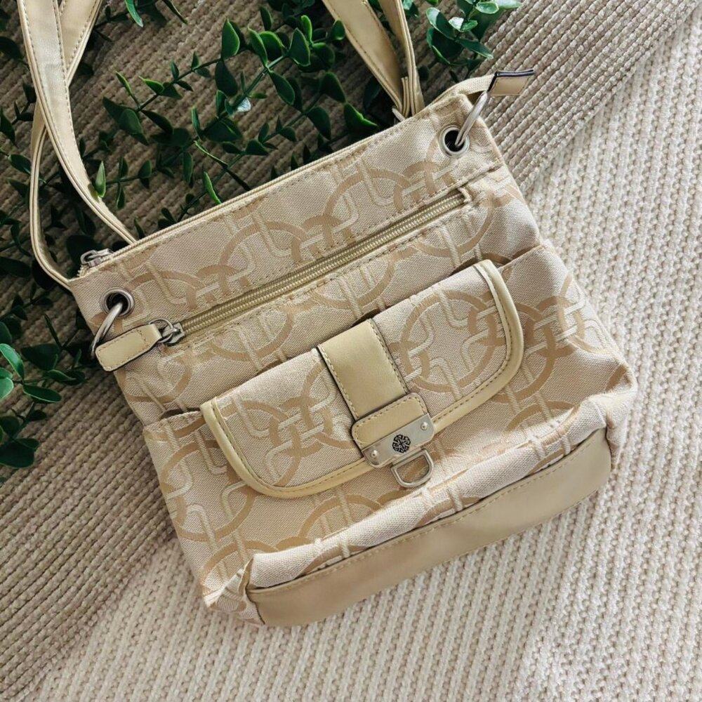 Cream & Tan Shoulder Bag - Adjustable Straps - Multiple Pockets